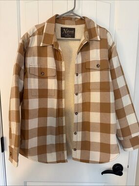 Natural Reflections Brown and Cream Buffalo Plaid Sherpa-Lined Shacket Medium